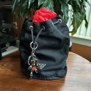 PRADA Nylon Vela Pouch and Keychain Bag Charm Black Red